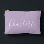 Modern Script Typography Name Simple Orchid Purple Accessory Pouch<br><div class="desc">This elegant accessory pouch features a modern script typography name in soft lilac purple with a delicate floral accent. Perfect for organizing makeup, travel essentials, or as a chic addition to your bag collection, it combines simplicity with a unique touch of sophistication. Ideal for those who love minimalist style with...</div>