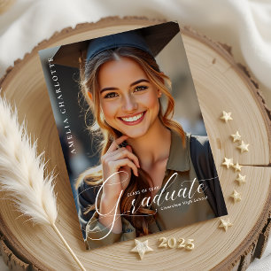 Modern Script Typography Photo Overlay Graduation Announcement