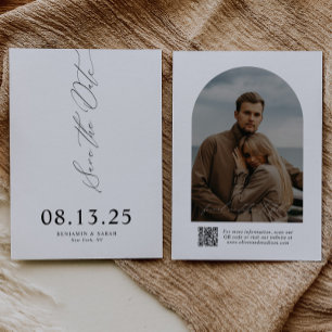 Modern Script Typography QR Code Arch Photo Save The Date