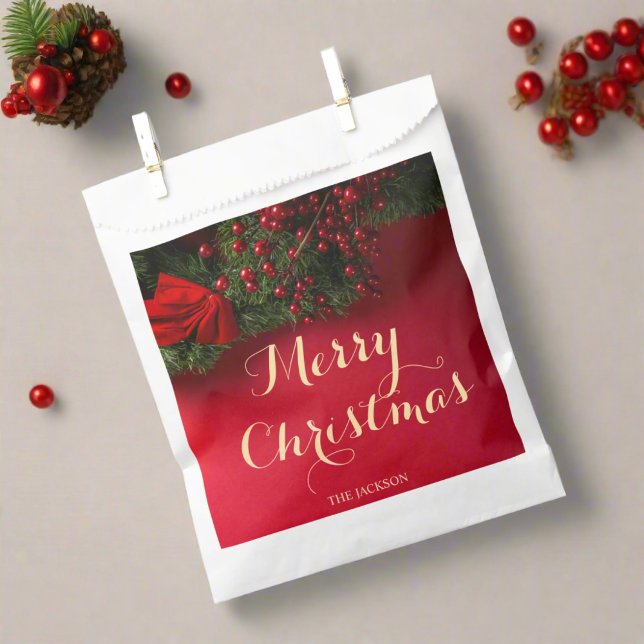 Modern Script Typography Red Merry Christmas   Favour Bag (Creator Uploaded)