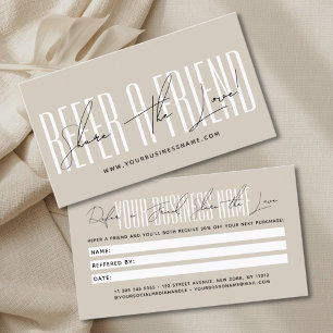 Modern script typography share the love referral card