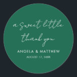 Modern Script Typography Wedding Thank You Classic Round Sticker<br><div class="desc">Share your gratitude with a gift that they'll love. Our personalized wedding thank you stickers are the perfect way to commemorate your special day while thanking your guests for being a part of it. Give your guests a beautiful, practical reminder of the love and joy you shared, a small token...</div>