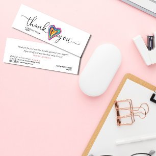 modern script unique heart thank you for order mini business card