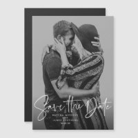 Modern script vertical photo save the date