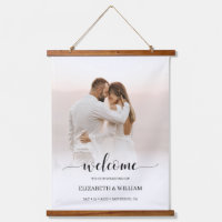 Modern Script Vertical Photo Wedding Welcome Sign