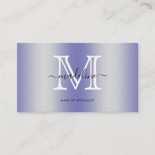 Modern Script Very Peri Brushed Metal Monogram Business Card