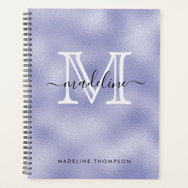 Modern Script Very Peri Purple Foil Monogram Planner (Front)