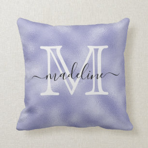 Modern Script Very Peri Purple Foil Monogram Throw Pillow