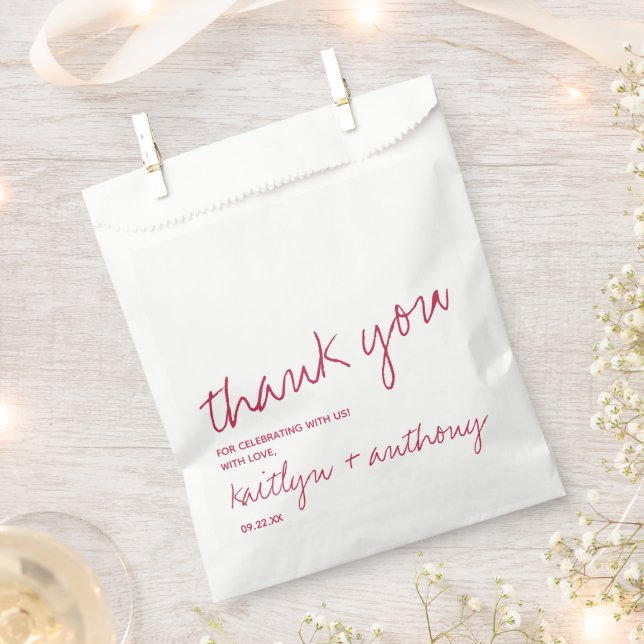 Modern Script Viva Magenta Minimalistic Wedding Favour Bag (Clipped)