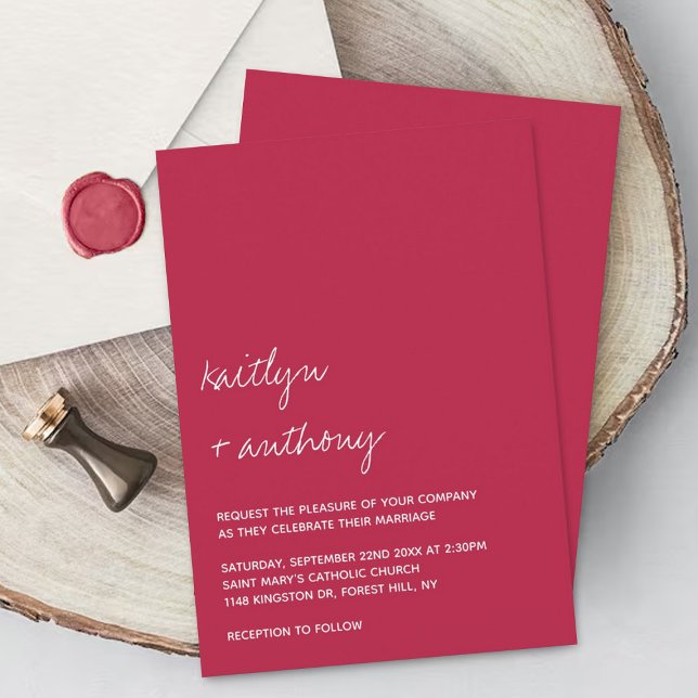 Modern Script Viva Magenta Minimalistic Wedding Invitation (Creator Uploaded)