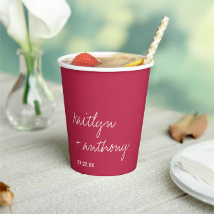 Modern Script Viva Magenta Minimalistic Wedding Paper Cups