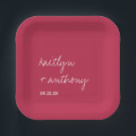 Modern Script Viva Magenta Minimalistic Wedding Paper Plate<br><div class="desc">Celebrate in style with these modern and very trendy wedding paper plates. This design is easy to personalize with your own wording and your guests will be thrilled when they see these fabulous party paper plates. Matching items can be found in the collection.</div>