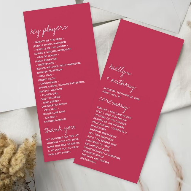 Modern Script Viva Magenta Minimalistic Wedding Program (Creator Uploaded)