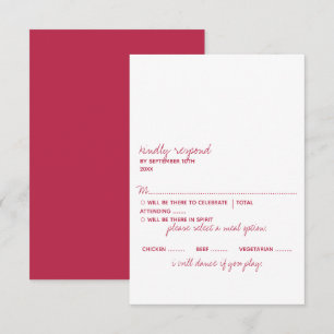 Modern Script Viva Magenta Minimalistic Wedding RSVP Card