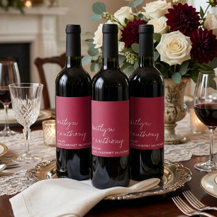 Modern Script Viva Magenta Minimalistic Wedding Wine Label