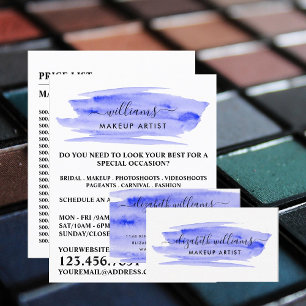 Modern Script Watercolor Brushstroke Blue Business Card