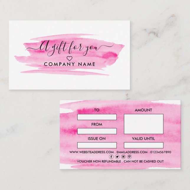 Modern Script Watercolor Brushstroke Gift Cards (Front/Back)