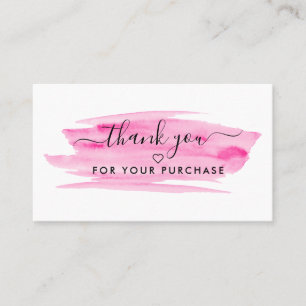 Modern Script Watercolor Brushstroke Thank You Business Card
