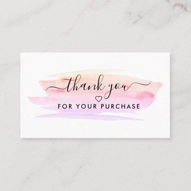 Modern Script Watercolor Brushstroke Thank You Business Card (Front)