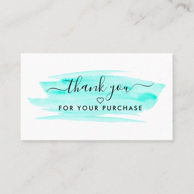 Modern Script Watercolor Brushstroke Thank You Business Card (Front)