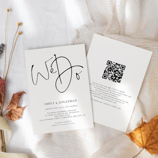 Modern Script We Do QR Code Simple Wedding Invitat Invitation (Front and back view)