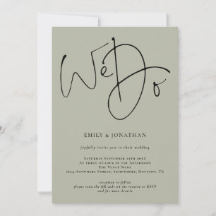 Modern Script We Do Soft Sage QR Code Wedding Invitation