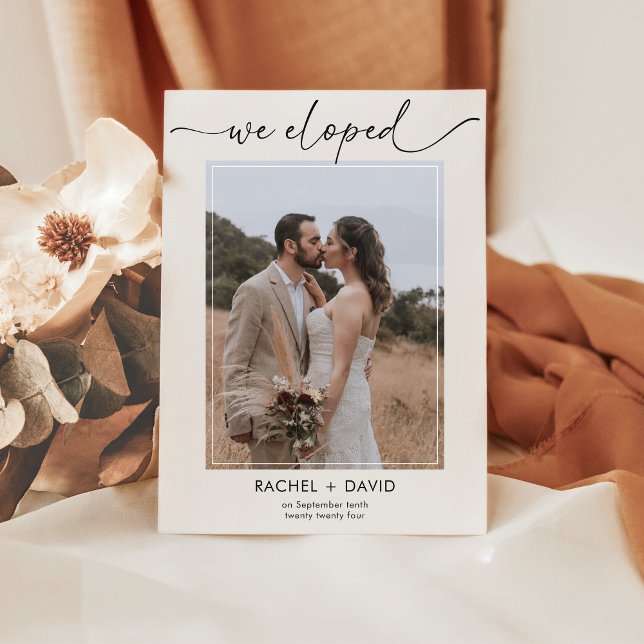 Modern Script We Eloped Photo Wedding Reception  Invitation (Creator Uploaded)