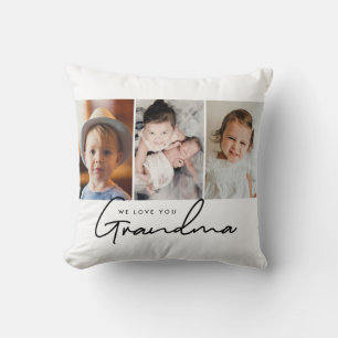 Modern Script We love you Grandma Custom photos Throw Pillow