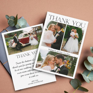 modern script wedding 4 photo collage thank you card