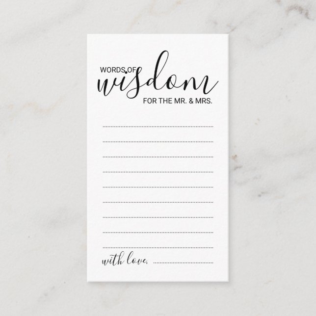 Modern Script Wedding Advice and Wishes Card (Front)