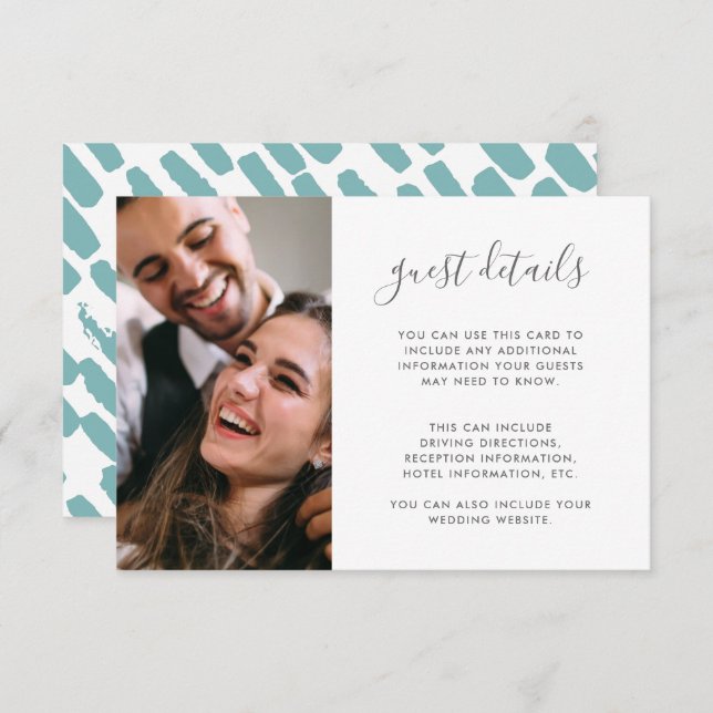 Modern Script Wedding Blue Guest Details Photo Enclosure Card (Front/Back)