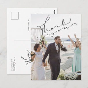 Modern Script Wedding Day Photo Thank You  Postcard