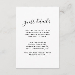 Modern Script Wedding Details in Black and White Enclosure Card