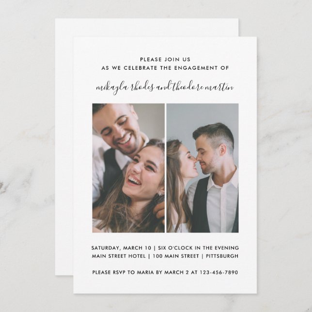 Modern Script Wedding Engagement Photo Invitation (Front/Back)