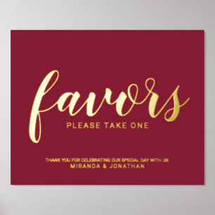 Modern Script Wedding Favours Burgundy and Gold  Foil Prints