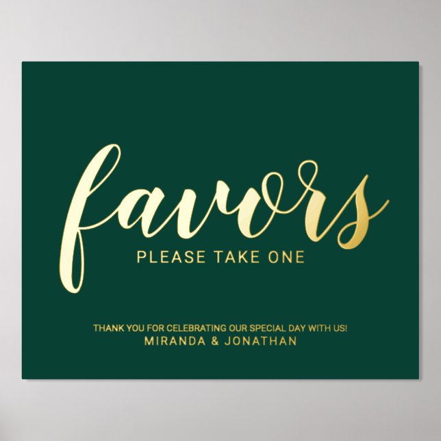 Modern Script Wedding Favours Emerald and Gold  Foil Prints (Front)