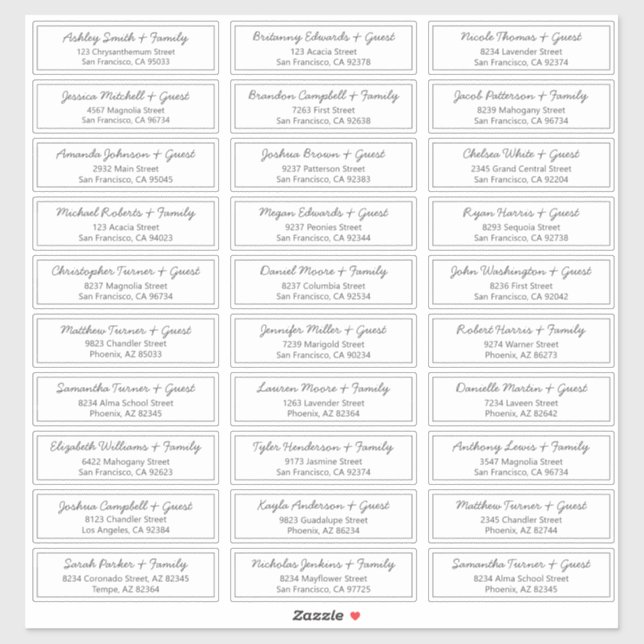 Modern Script Wedding Guest Names Address (Sheet)