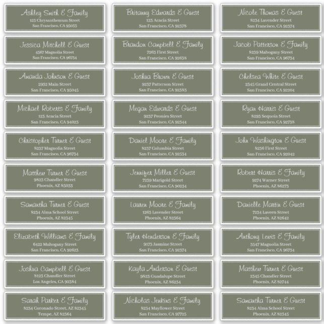 Modern Script Wedding Guest Names Address (Front)