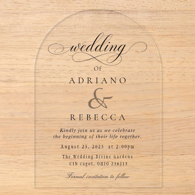 Modern Script Wedding Invite Acrylic Invitations (Front)