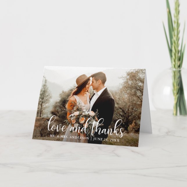 Modern Script Wedding Love and Thanks Folded Thank You Card (Front)