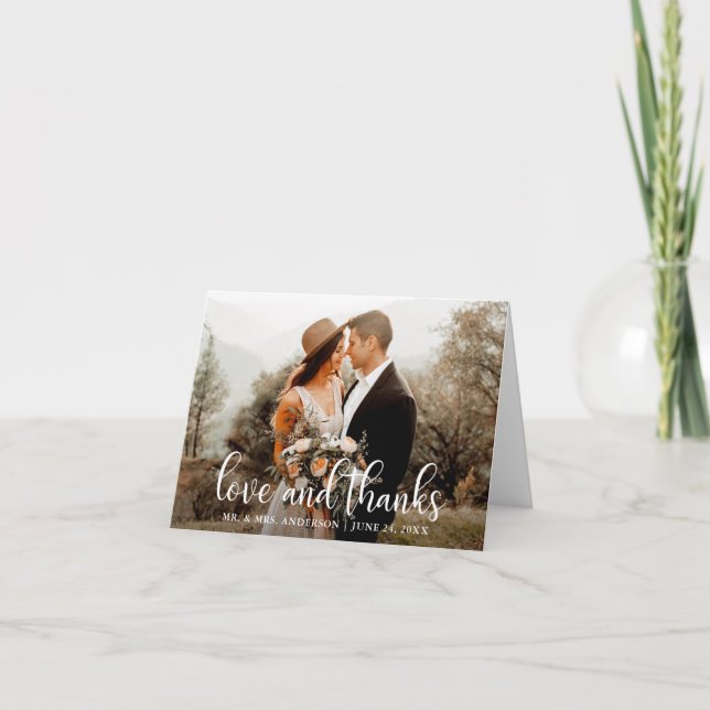 Modern Script Wedding Love and Thanks Note Thank You Card (Front)