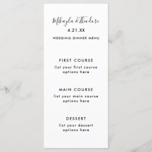 Modern Script Wedding Menu Card Solid Colour Back