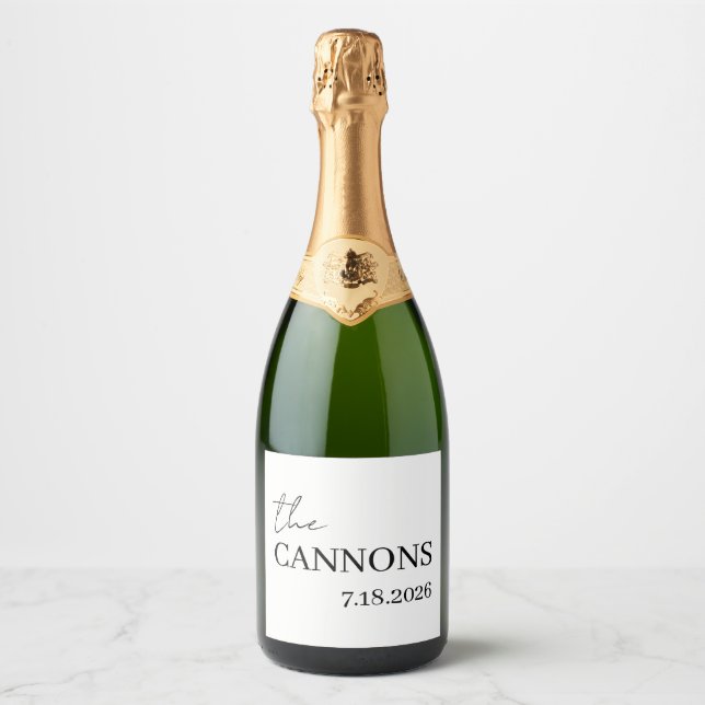 Modern Script Wedding Personalized Name Date Sparkling Wine Label (Front)