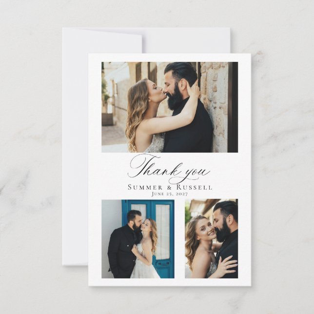 Modern Script Wedding Photo Collage Thank You Card (Front)