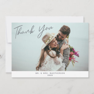 Modern Script Wedding Photo Flat Thank You Card