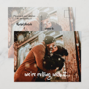 Modern Script Wedding Photo Save the Date Announcement Postcard