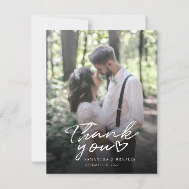 Modern Script Wedding Photo Thank You Card (Front)