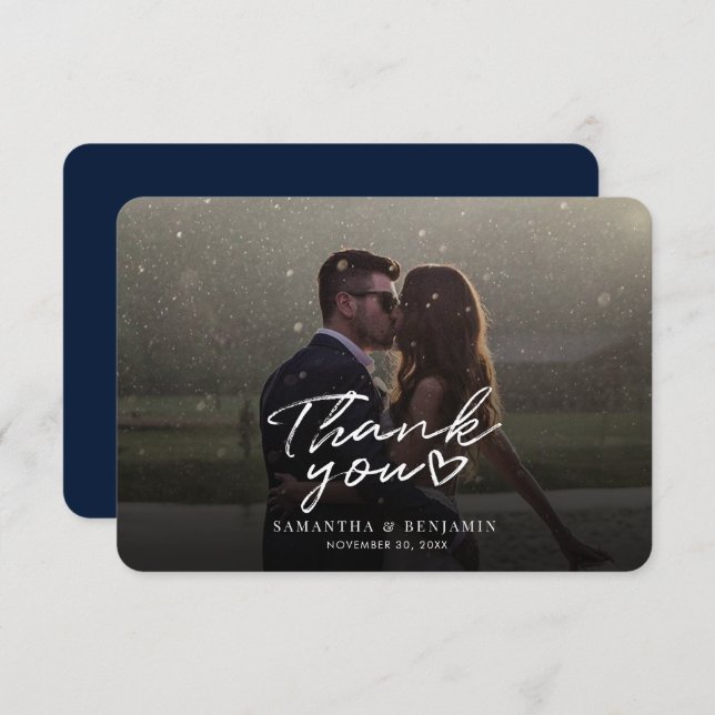 Modern Script Wedding Photo Thank You Card (Front/Back)