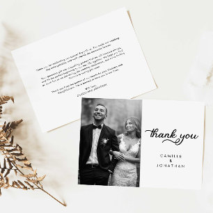 Modern Script Wedding Photo Thank you card