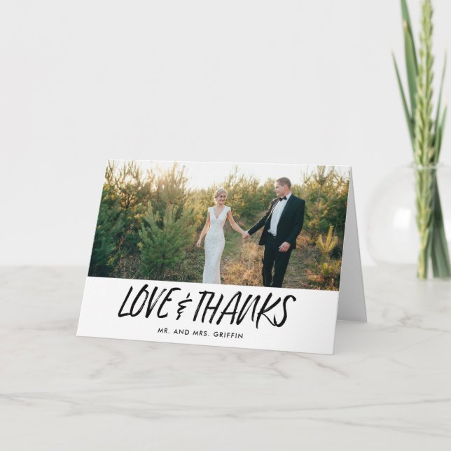Modern Script Wedding Photo Thank You Note Cards (Front)